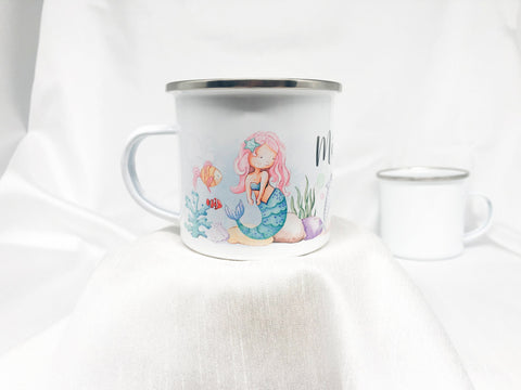Emaille Tasse personalisiert mit Name / Meerjungfrau / Kindertasse Mermaid / Geschenk für Kinder mit Personalisierung - ET2003