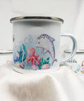Kinder Tasse personalisiert mit Name / Emaille Tasse Unterwasserwelt / Kindertasse Fische / Geschenk für Kinder mit Personalisierung  ET2005