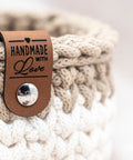 Label-Set "Handmade With Love" Kunstleder Label für Häkelkörbe, Label aus Kunstleder - CS0050